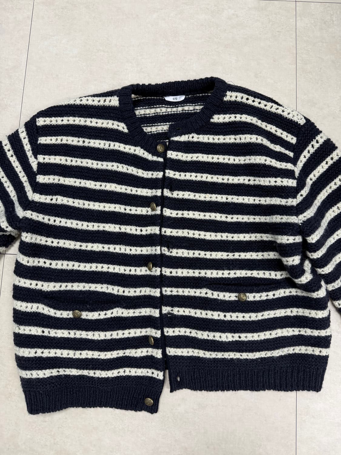 STU 스트라이프 가디건 네이비 L 상품이미지1