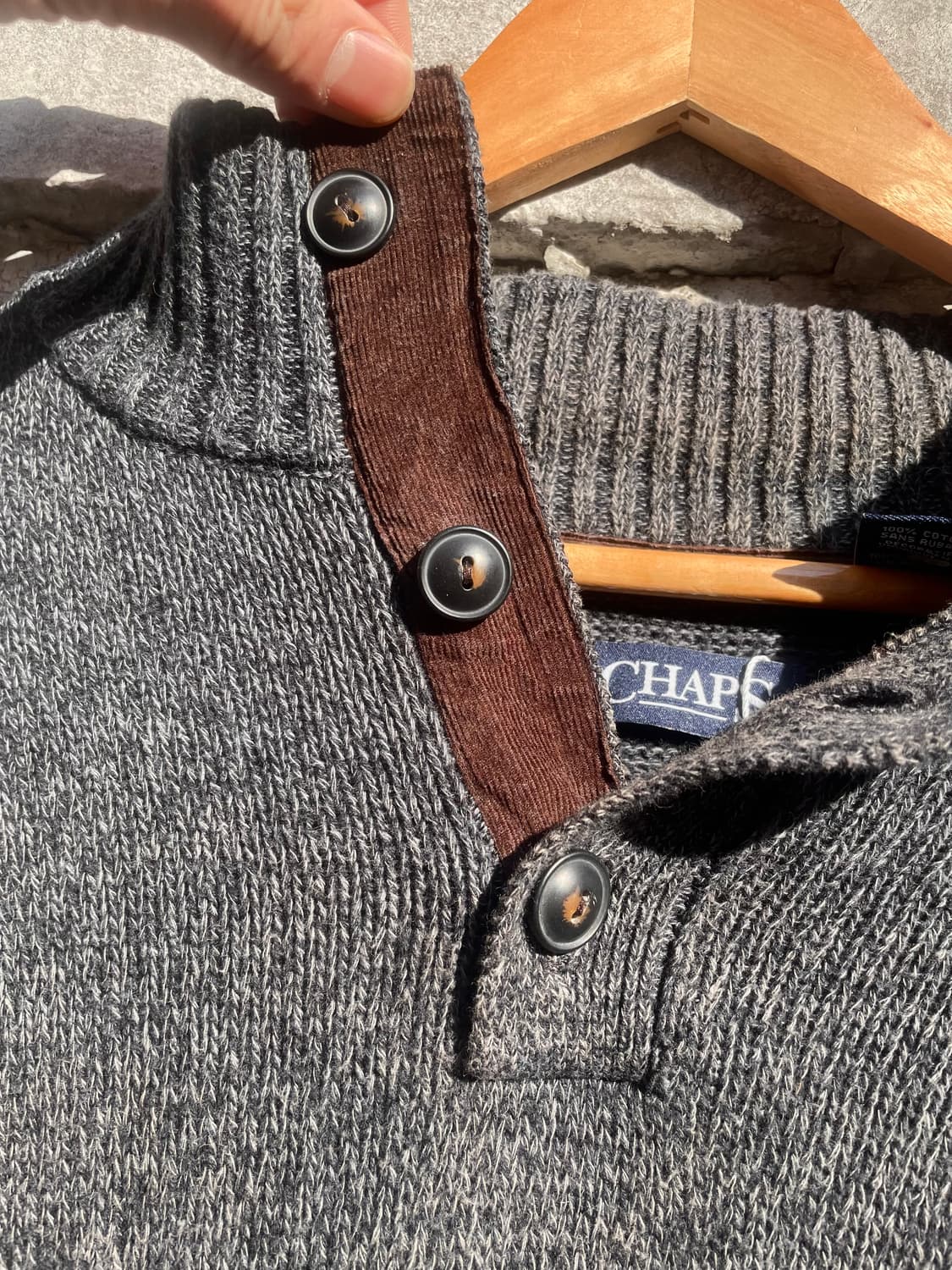Polo Chaps gray henley neck knit 상품이미지6