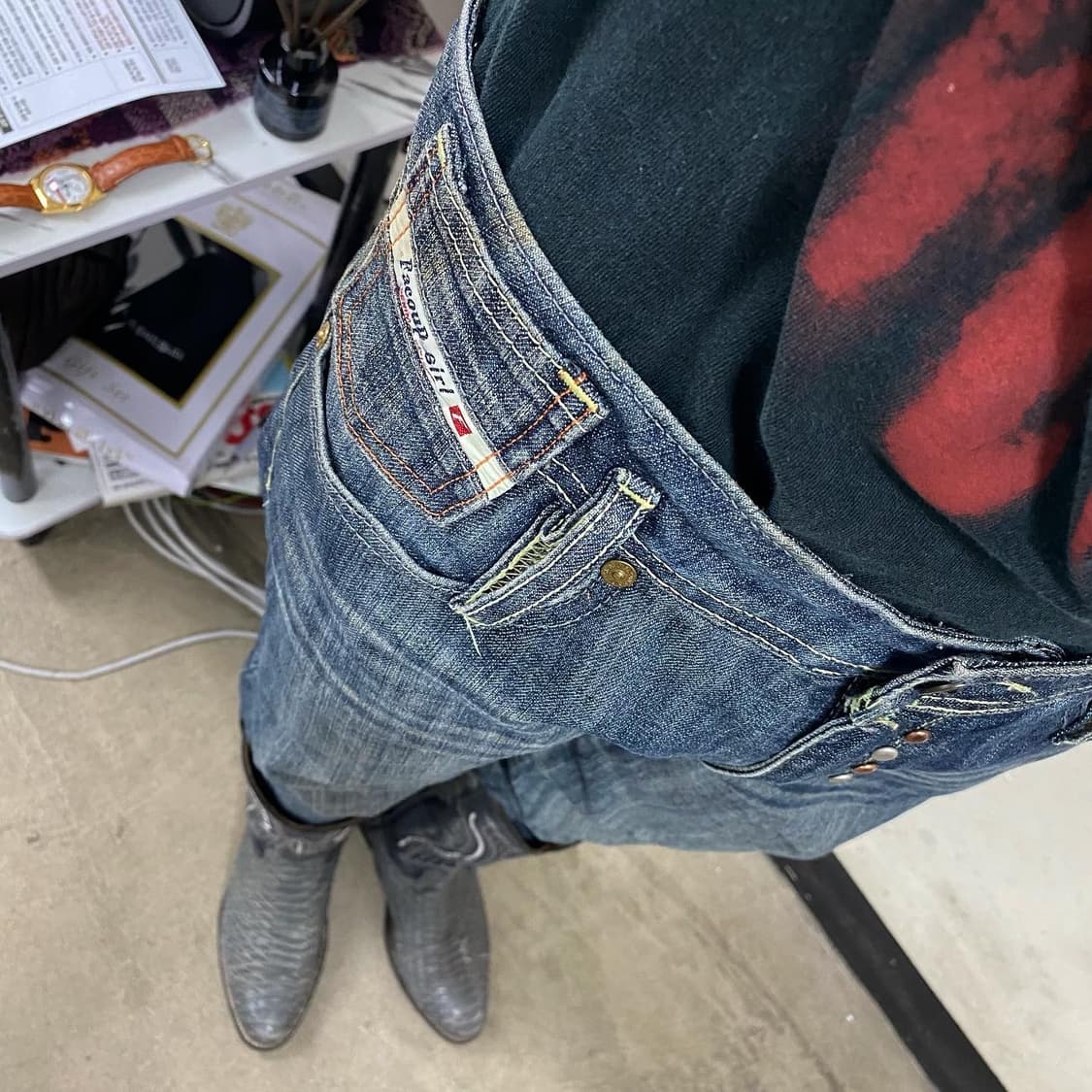 디젤 빈티지 웨스턴 스터드 디테일 데님 팬츠 청바지 상품이미지2