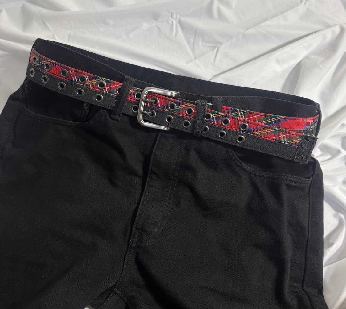 빈티지 타탄 체크 아일렛 레더 벨트 상품이미지1