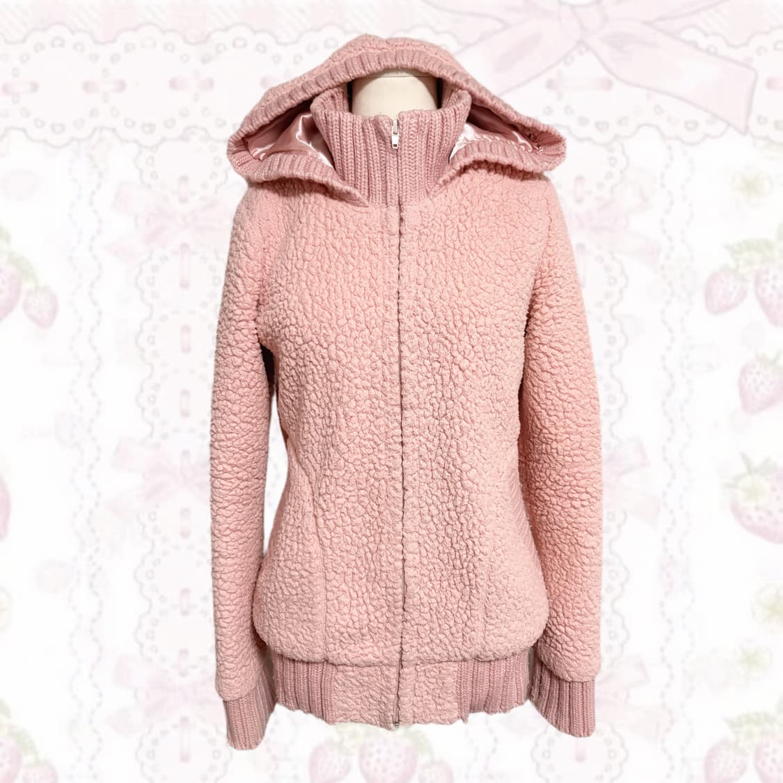 LIZ LISA 리즈리사 핀터깔 딸기우유 핑크 폭닥 후드 집업 패딩 상품이미지1