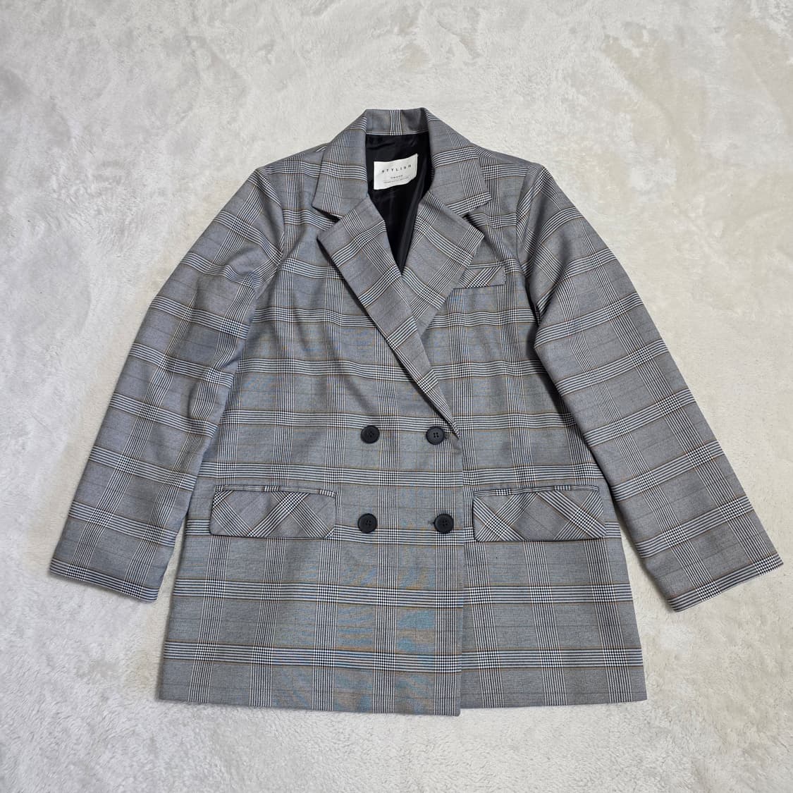 (F)여성 스타일리쉬 체크 더블 자켓 봄가을 간절기 상품이미지1