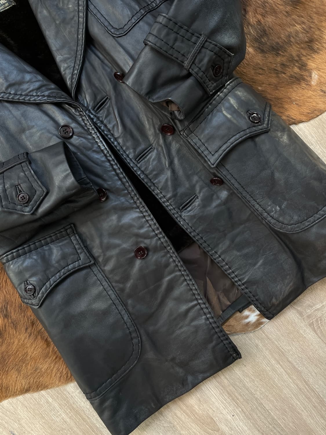 빈티지 더블 레더 코트 상품이미지5