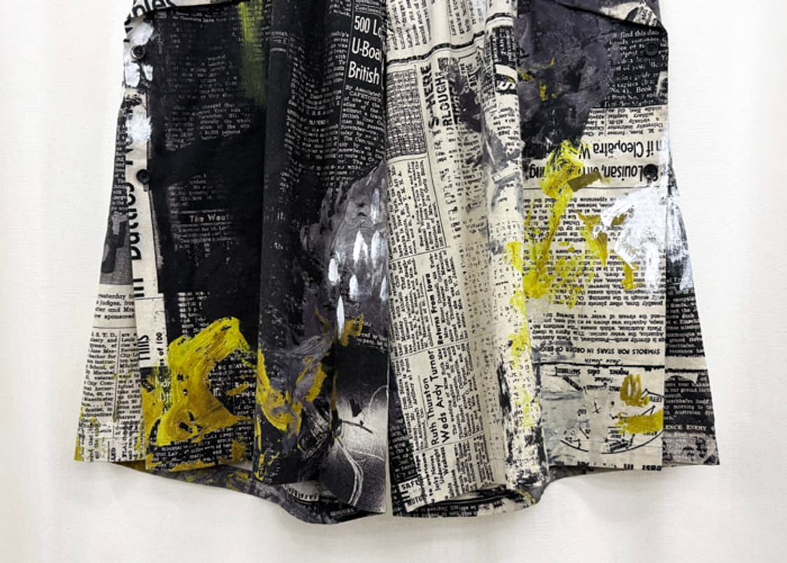 요지야마모토 뿌르옴므 페인트 뉴스페이퍼 드로스트링 하프 팬츠 상품이미지5