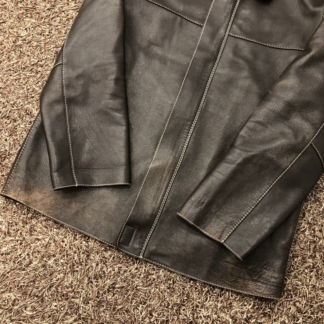 빈티지 양가죽 스티치 집업 레더 가죽 자켓 상품이미지3