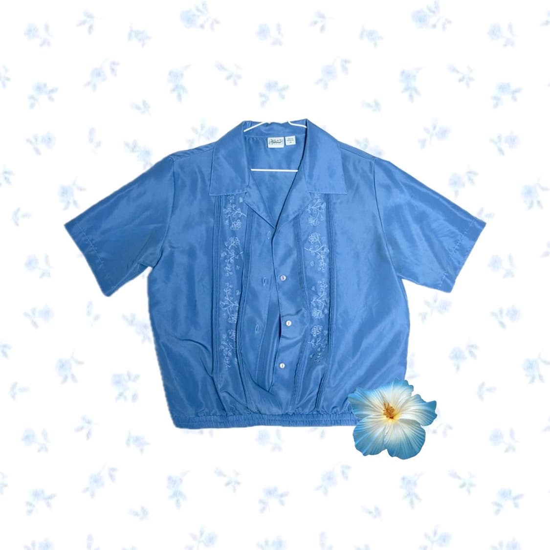 하늘색 빈티지 반팔 블라우스  하와이안 y2k 상품이미지1