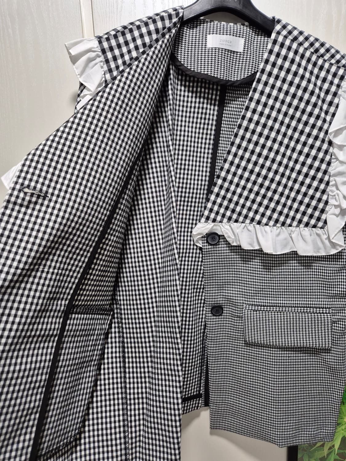 (세일)(새상품)DINT 딘트 체크 프릴 케이프 자켓 상품이미지8