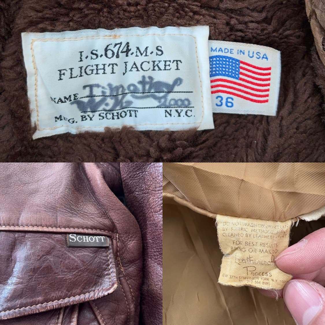 80s USA 쇼트 Schott I.S.674.M.S 레더 플라이트 자켓 상품이미지10