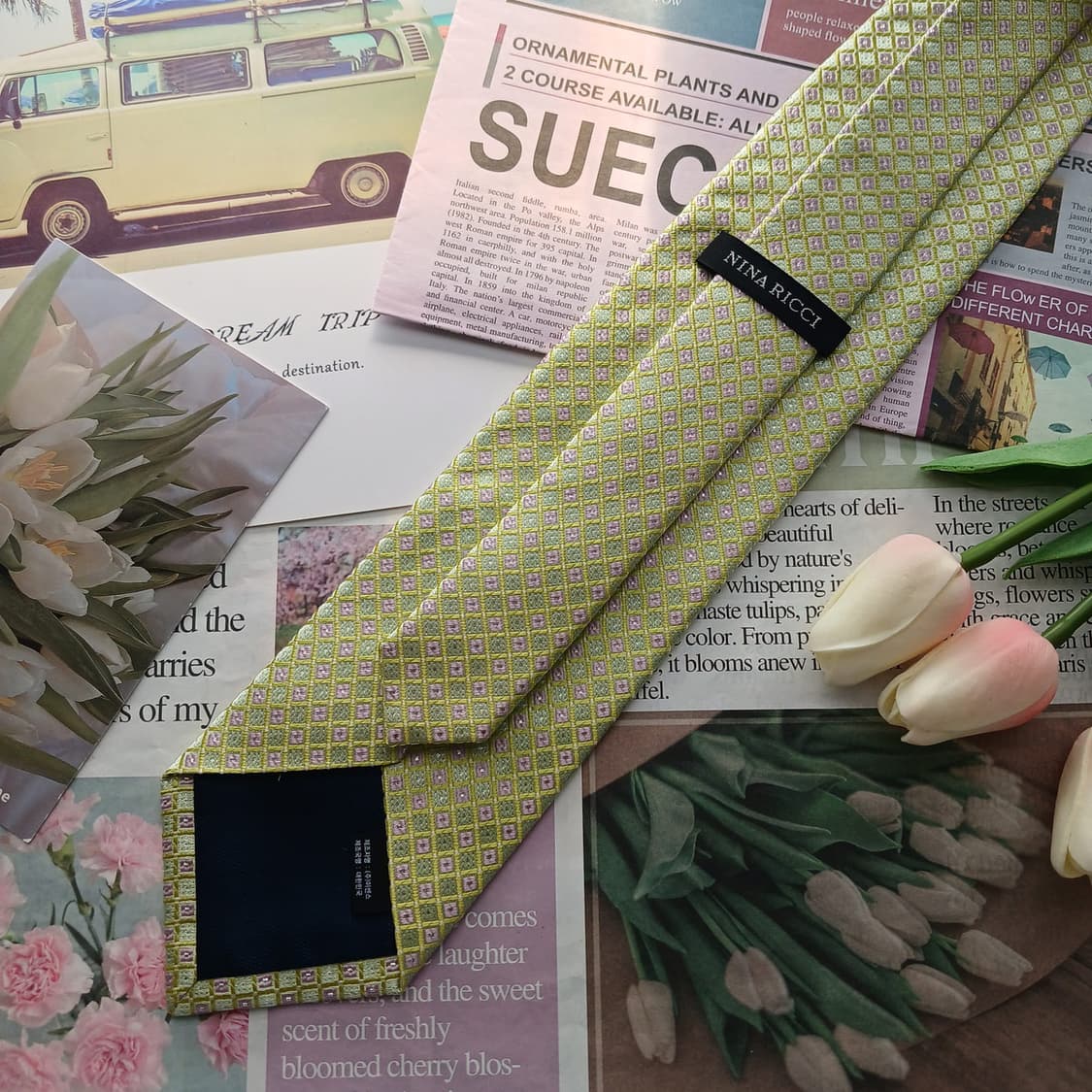 니나리치 실크 라이트그린 다이아 넥타이 8.6cm A+등급 A18744
 상품이미지4