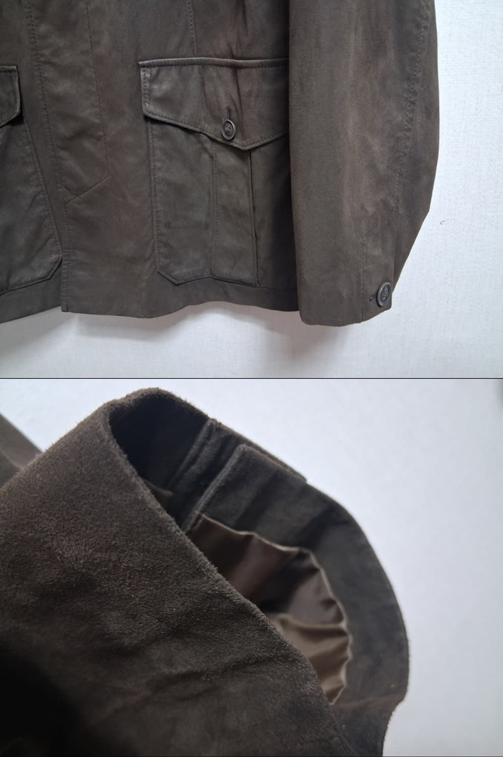 일본빈티지수입 유니클로 남성 스웨이드쟈켓 짙은카키 표기 L슬림100 98 상품이미지5