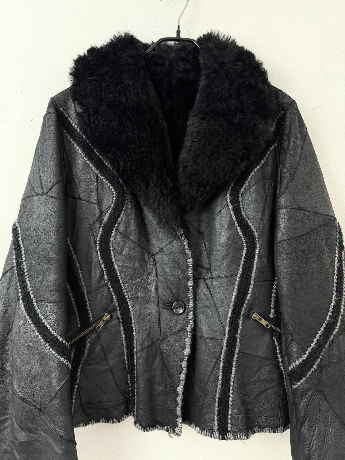 빈티지 니트 믹스드 패치워크 무톤 자켓 상품이미지2