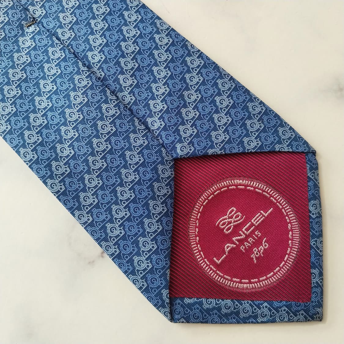 란셀 실크 블루 올오버 패턴 넥타이 8.8cm A+등급 K1893 상품이미지9