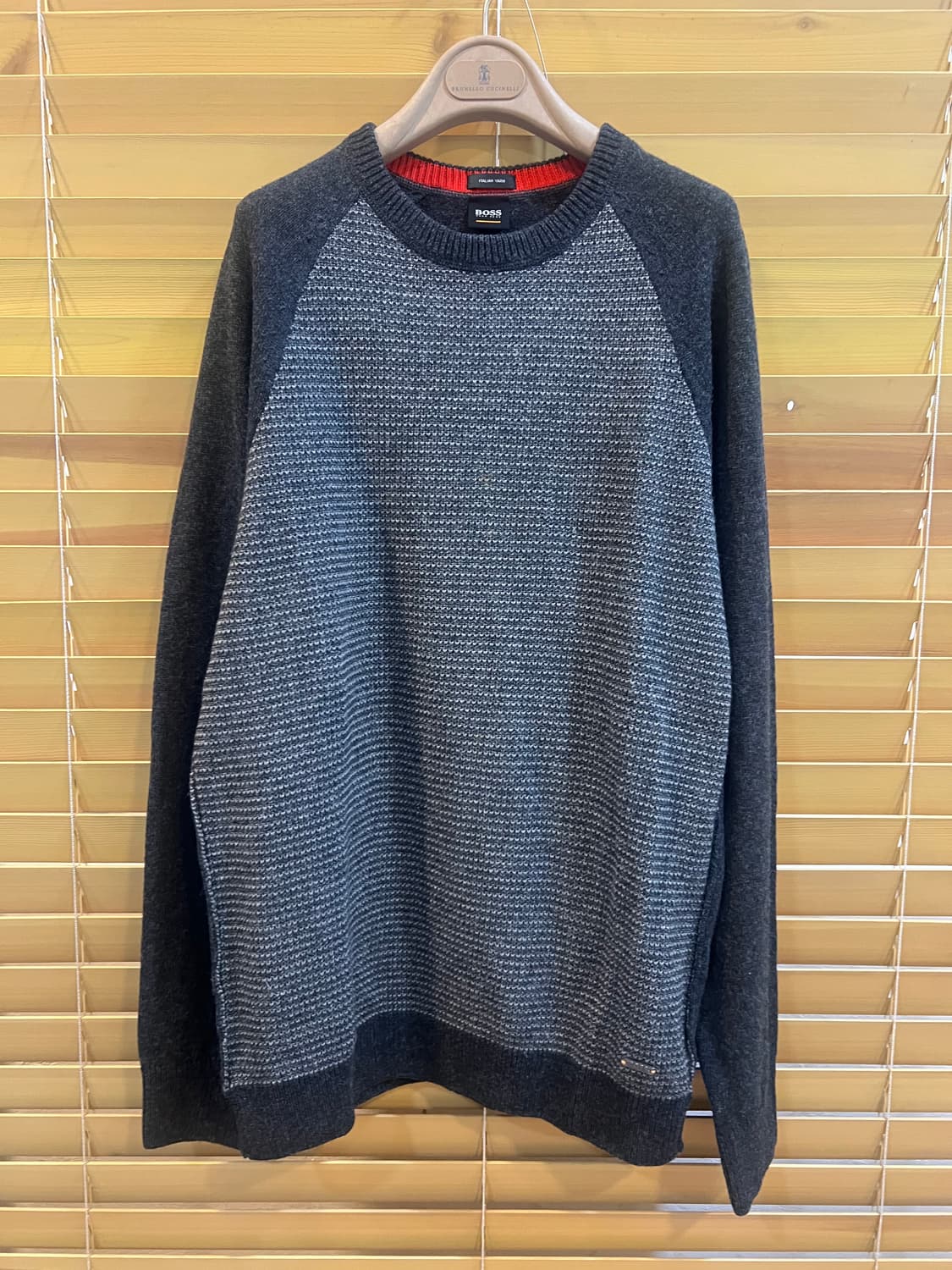 휴고보스 BOSS 남성 그레이 라운드울코튼니트  상품이미지2