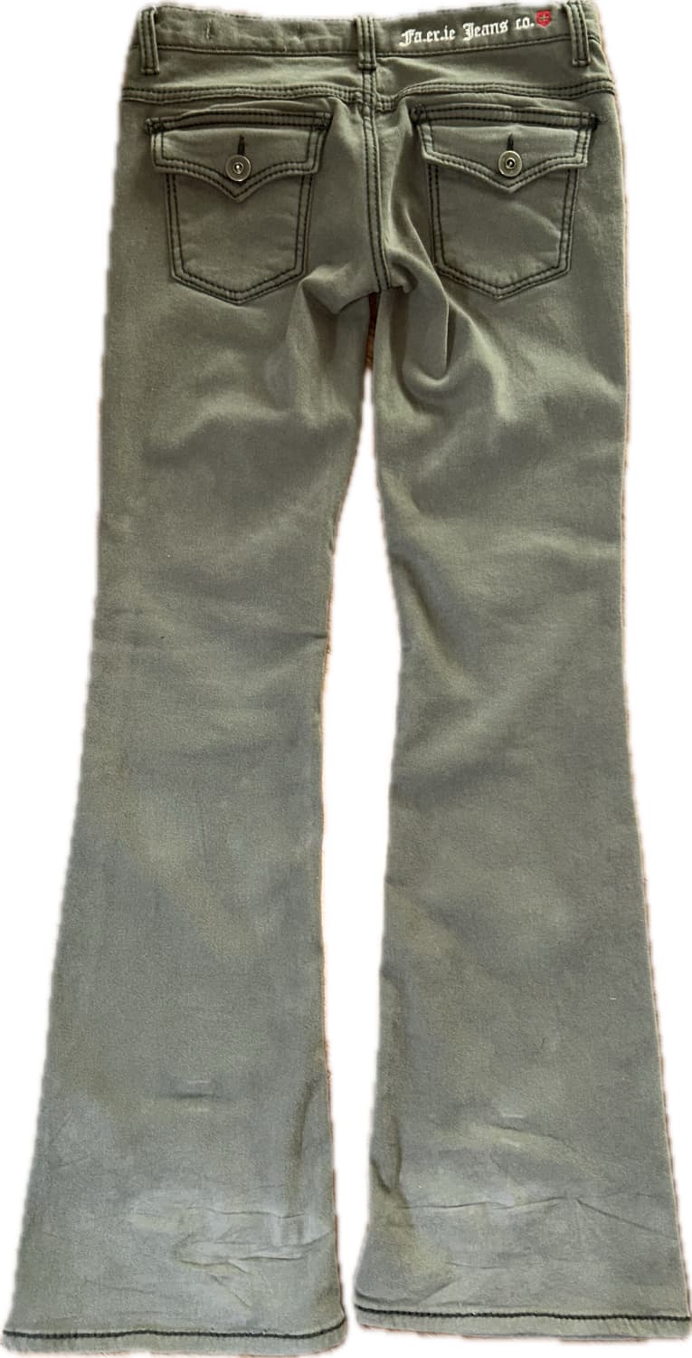 샵페어리 스티치 로우 라이즈 플레어 팬츠 카키 상품이미지3