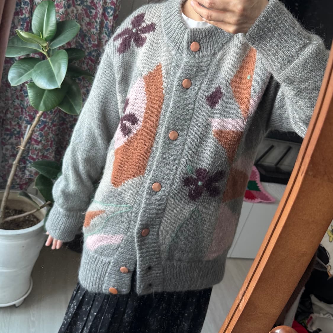 그레이 플라워패턴 빈티지 니트가디건 퀄좋아요 상품이미지3