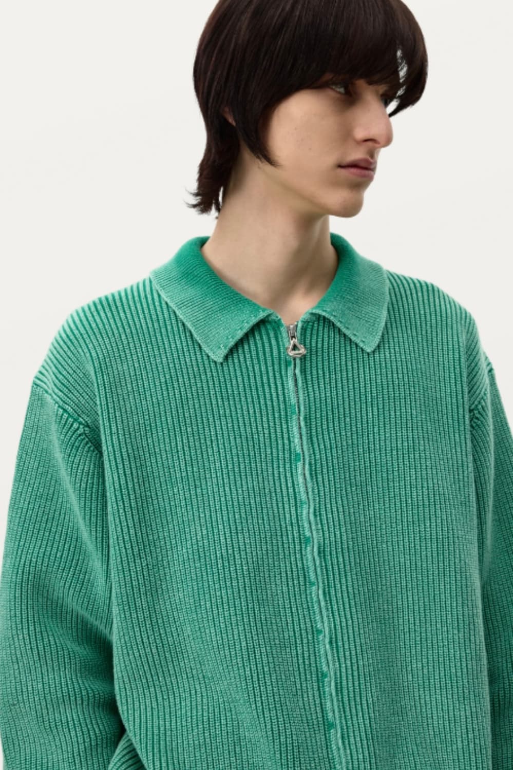 [52] 솔리드옴므 25ss 그린 카라넥 다잉 집업 니트 상품이미지9