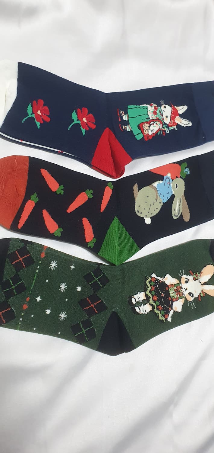 그린 블루 토끼 꽃 당근 체크 스트라이프 양말 상품이미지3