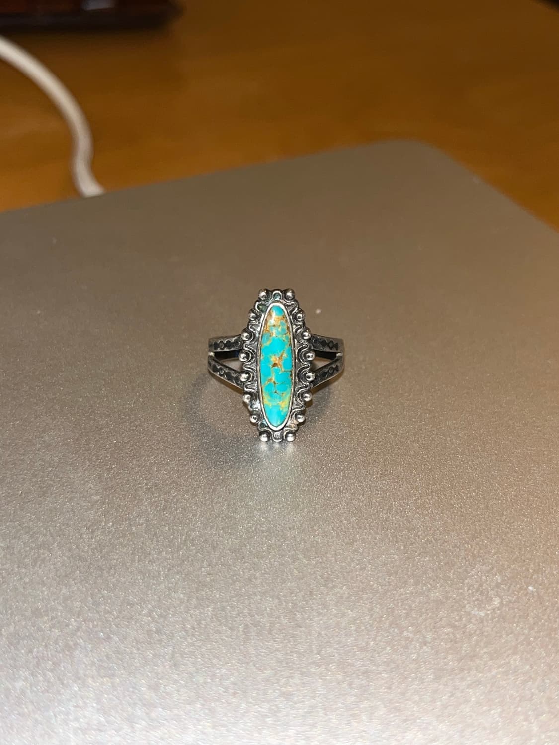 빈티지 나바호 스타일 오벌 터키석 링 (희소 디자인 / 스탬프 각인) 상품이미지1