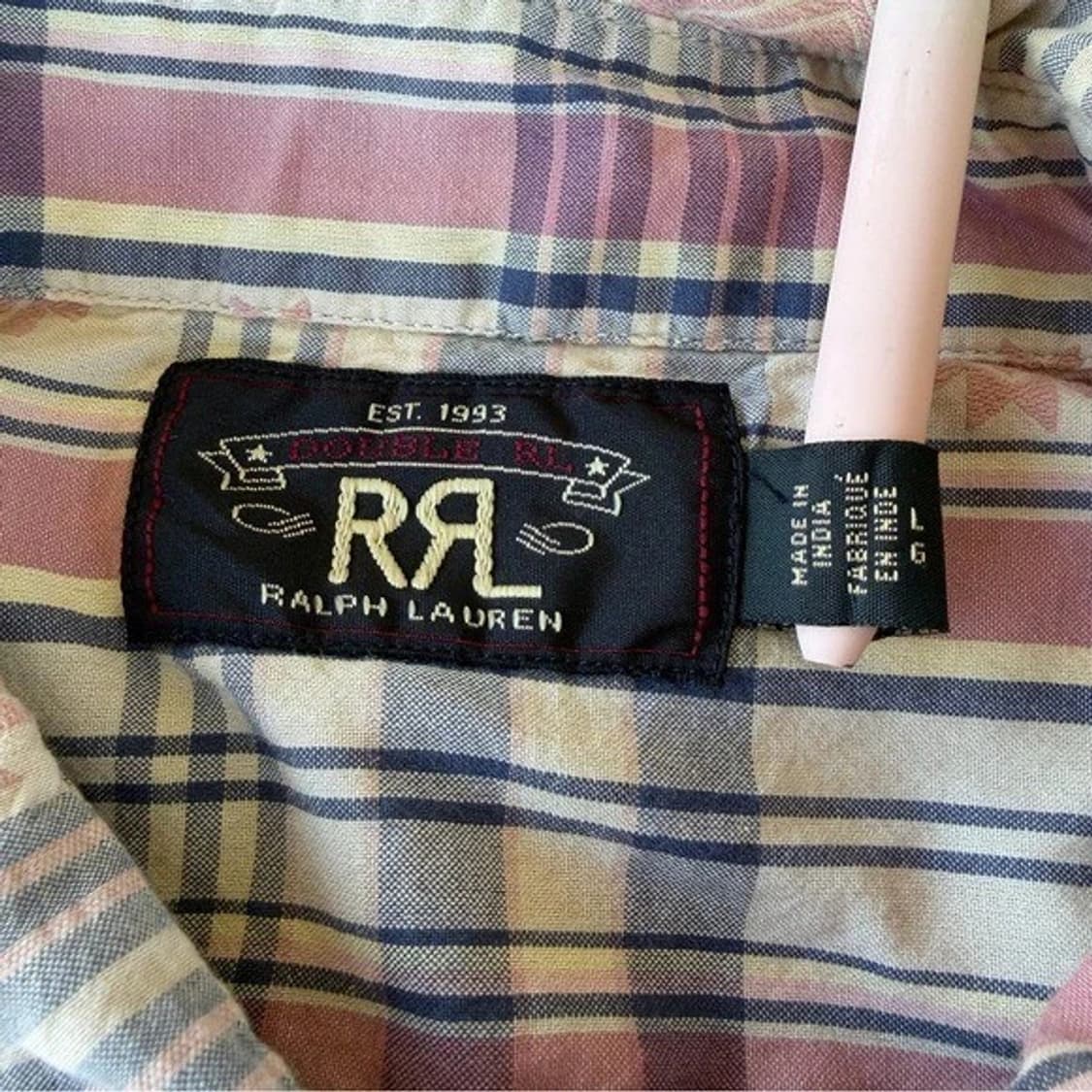 RRL 더블알엘 자카드 마드라스 워크셔츠 핑크/인디고 상품이미지6