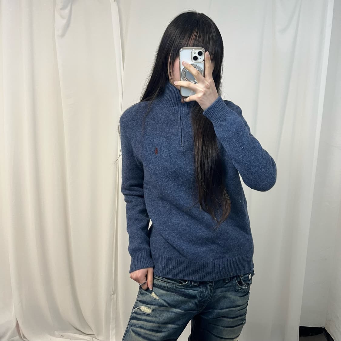 Polo lambswool half-zip blue knit 상품이미지1