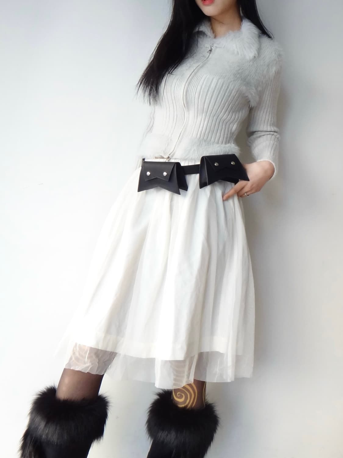 Warm rib 2 way fur cardigan / light grey 상품이미지7