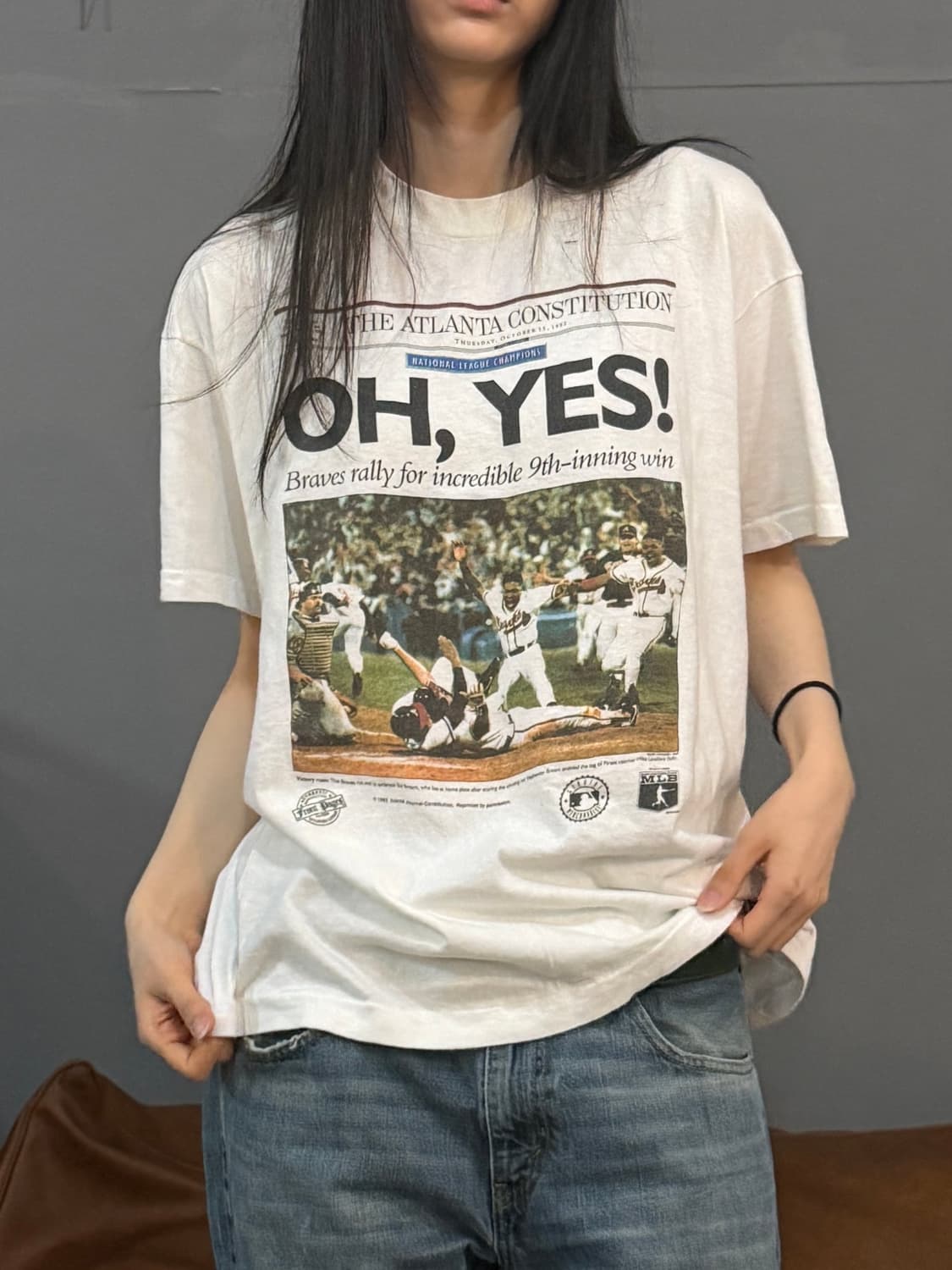 90’s 싱글 스티치 빈티지 화이트 애틀랜타 컨스티튜션 프린팅 반팔티 상품이미지5