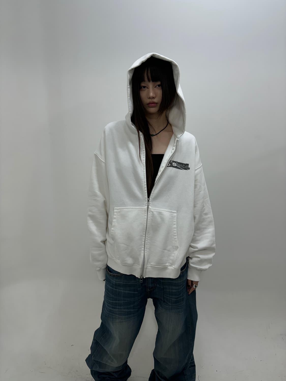 화이트 새상품 디스테인 세미크롭투웨이후드 상품이미지3