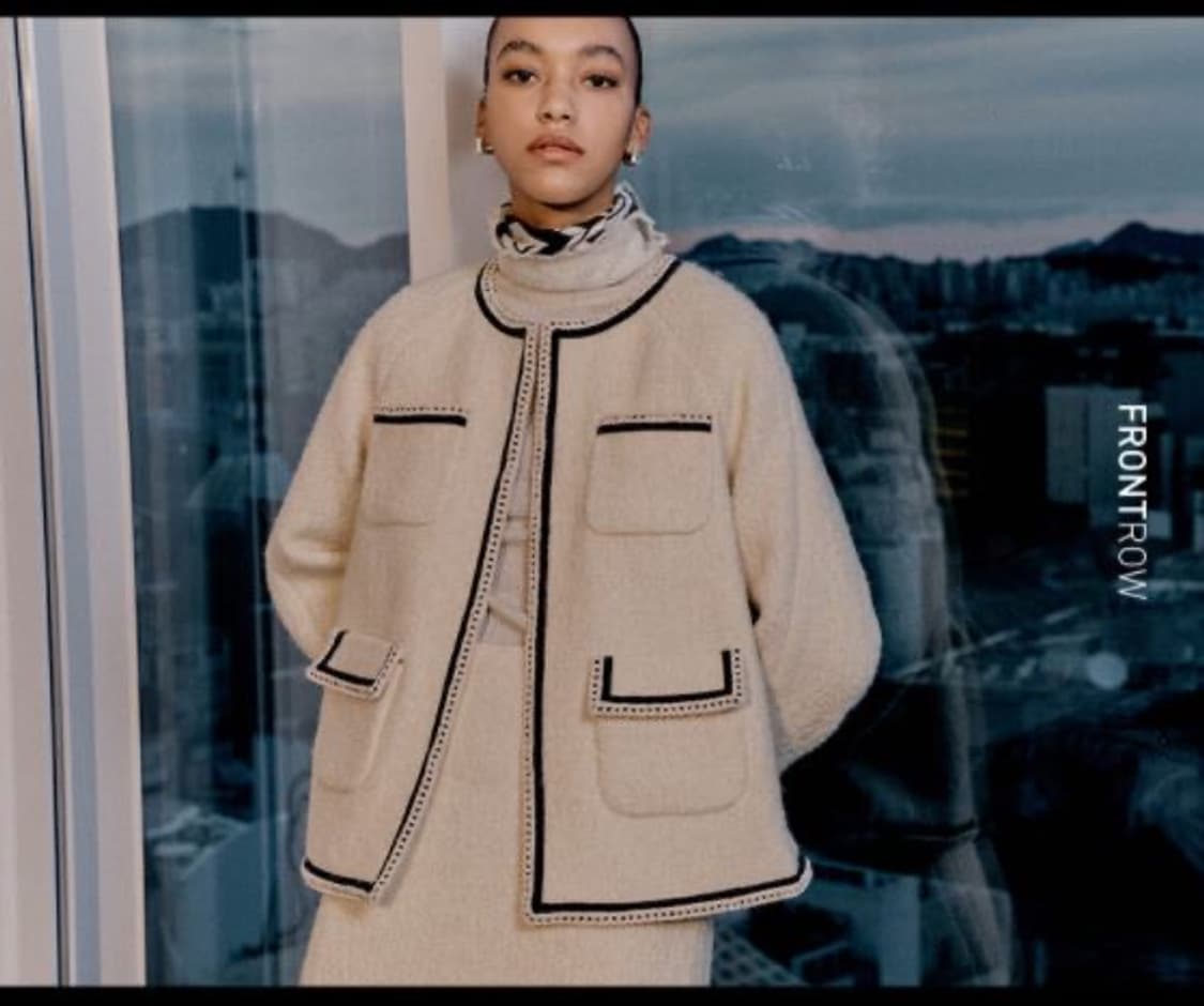 프론트로우 벨벳라이닝 노카라 울 트위드 자켓 S 상품이미지3