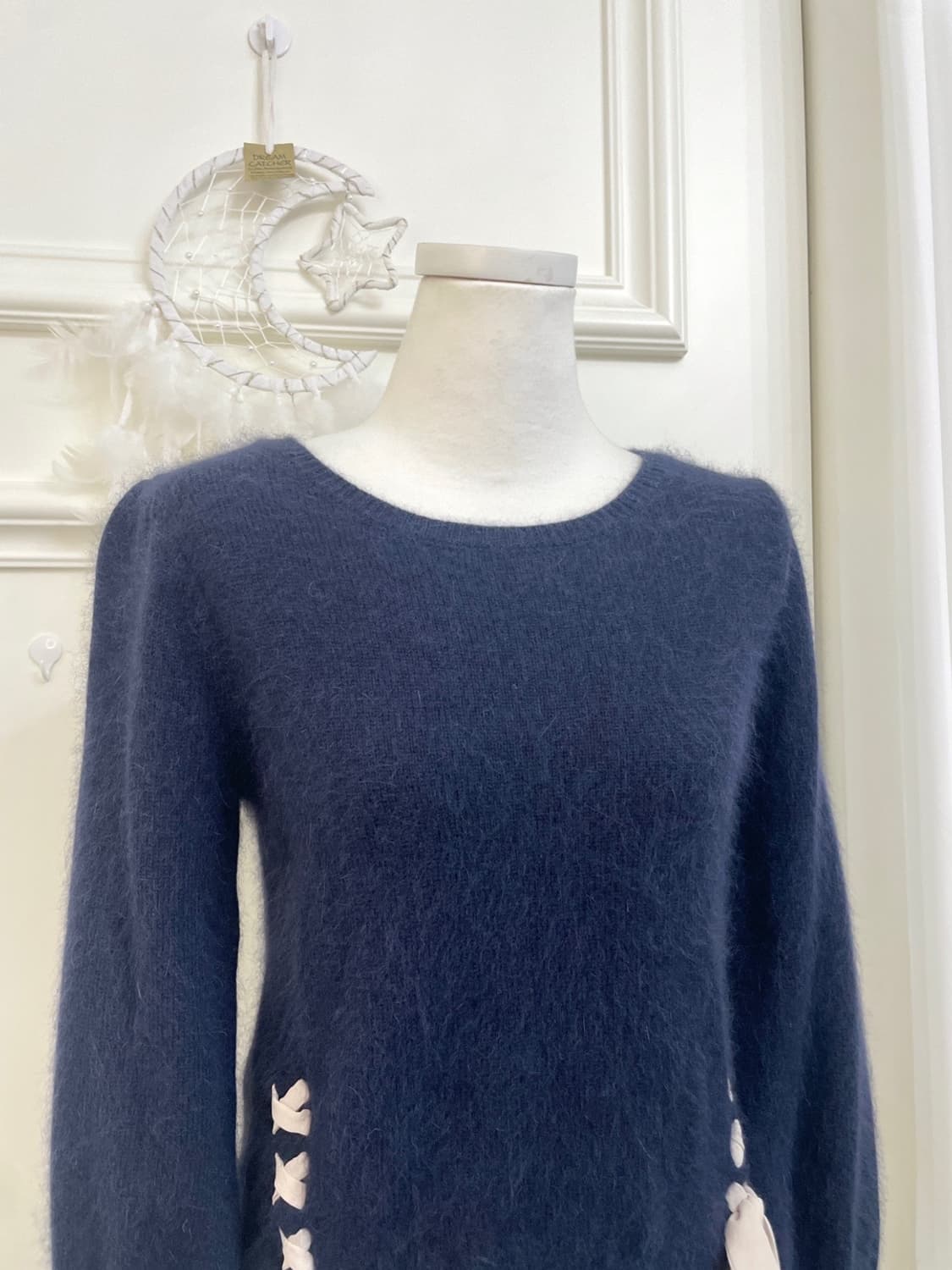 navy angora lovely bow point knit top 상품이미지5
