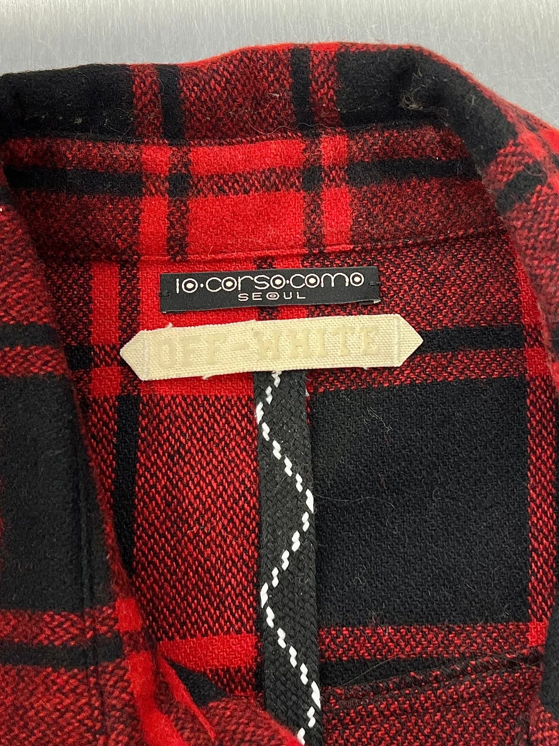 오프화이트 14aw 애로우 플란넬 롱 레드 셔츠 상품이미지7