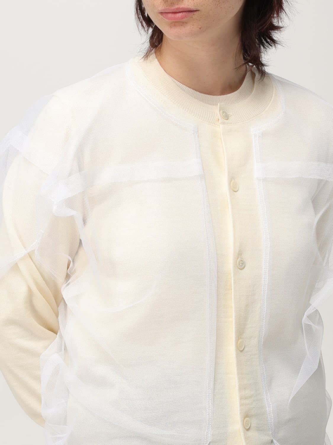 새상품 25ss 꼼데가르송 메인라인 아이보리 튤레이어드 가디건 m 상품이미지5