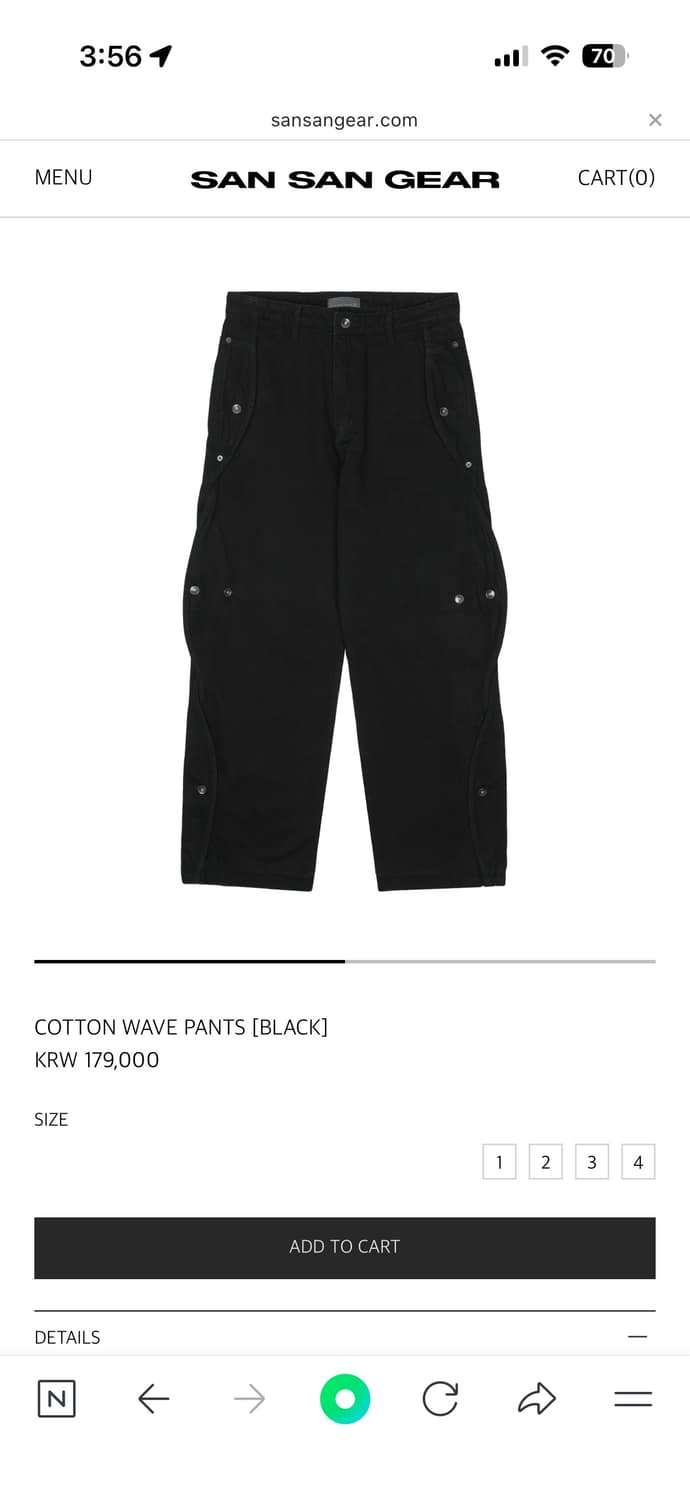 새상품 3사이즈 산산기어 코튼웨이브팬츠 블랙 상품이미지1