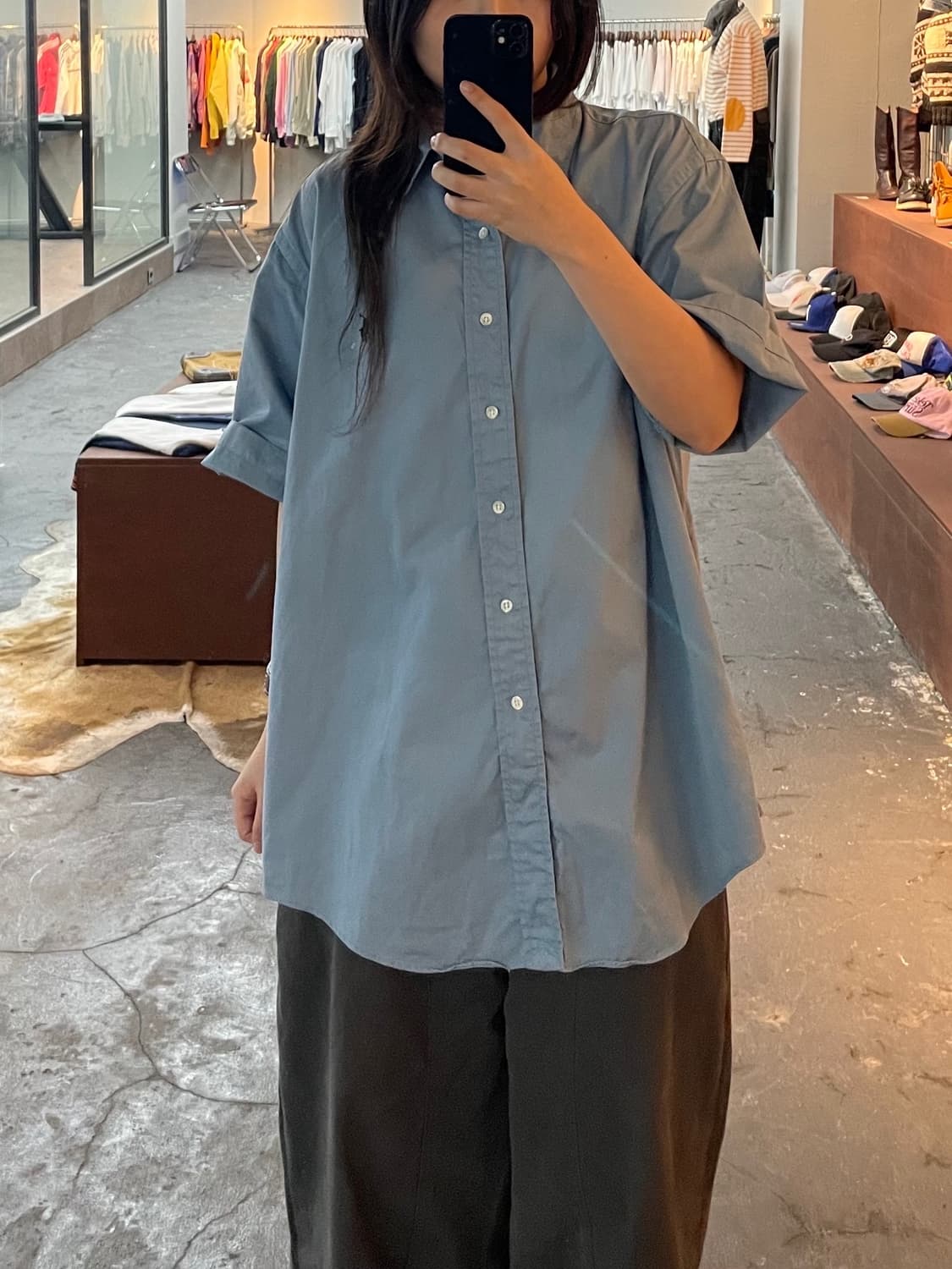 폴로 랄프로렌 블루 옥스포드 반팔 셔츠 H428 상품이미지1