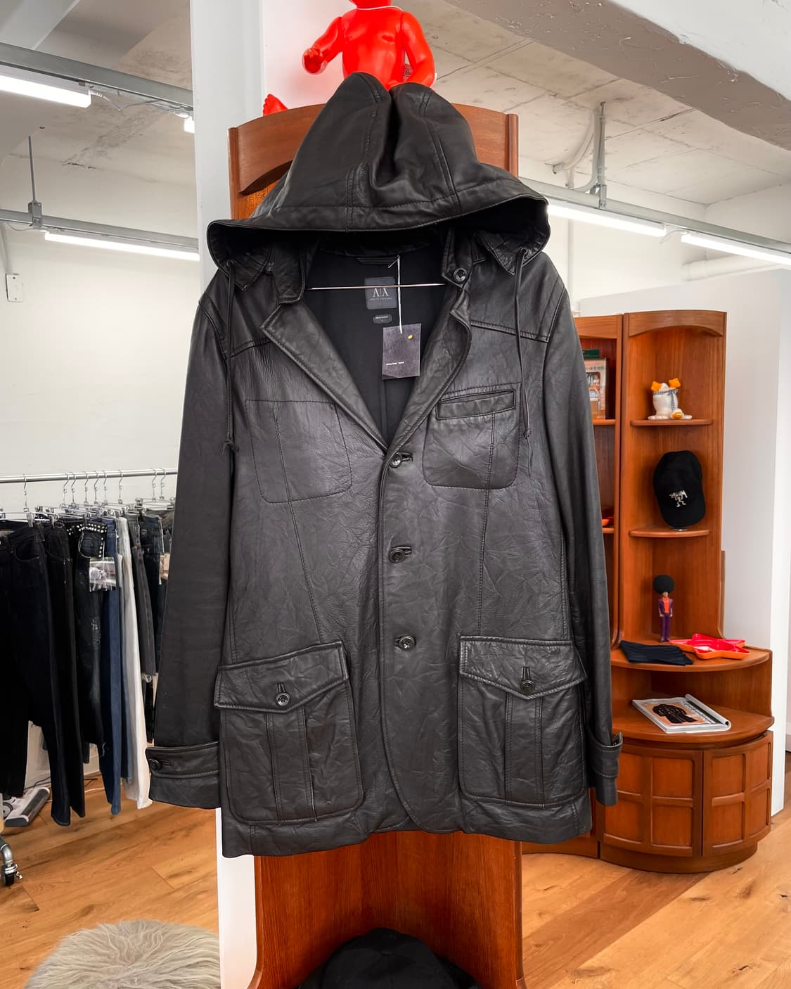 [S] 아르마니 익스체인지 레더 후드 테일러드 자켓 상품이미지5