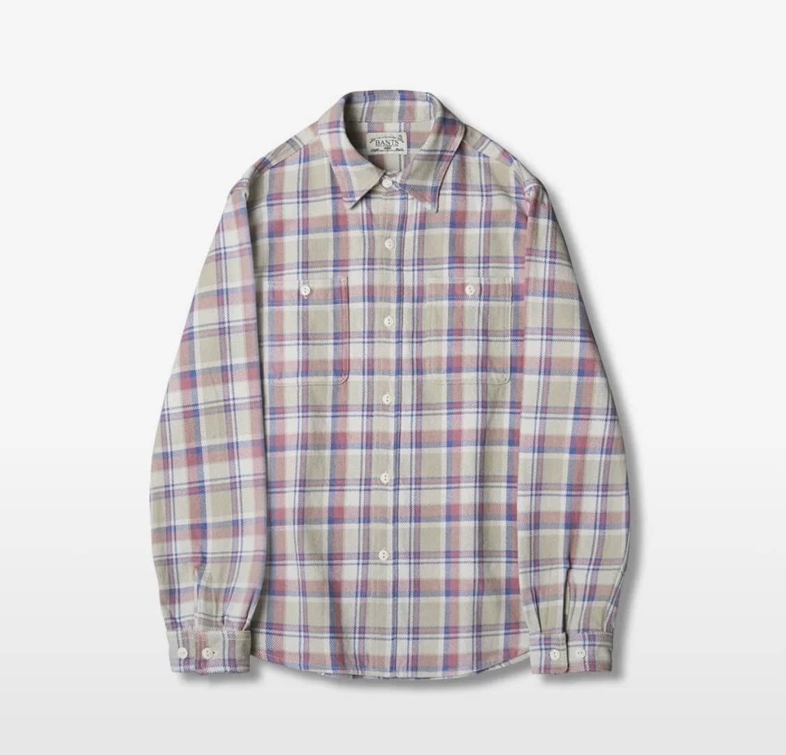 [L] 반츠 HDR 플란넬 체크 코튼 워크 셔츠 - 베이지 상품이미지1