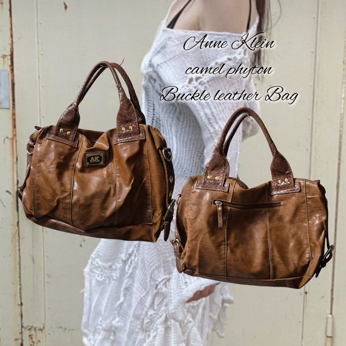 Anne Klein camel phyton Buckle leather 상품이미지1