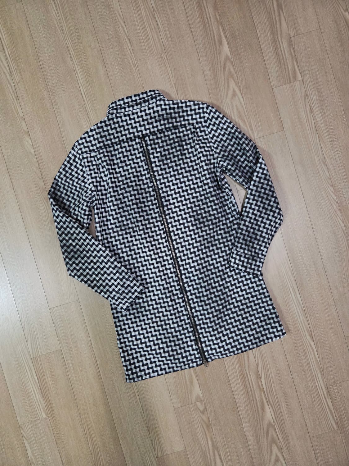 semantic design 러기드 체크 백 지퍼 셔츠 재킷 상품이미지5