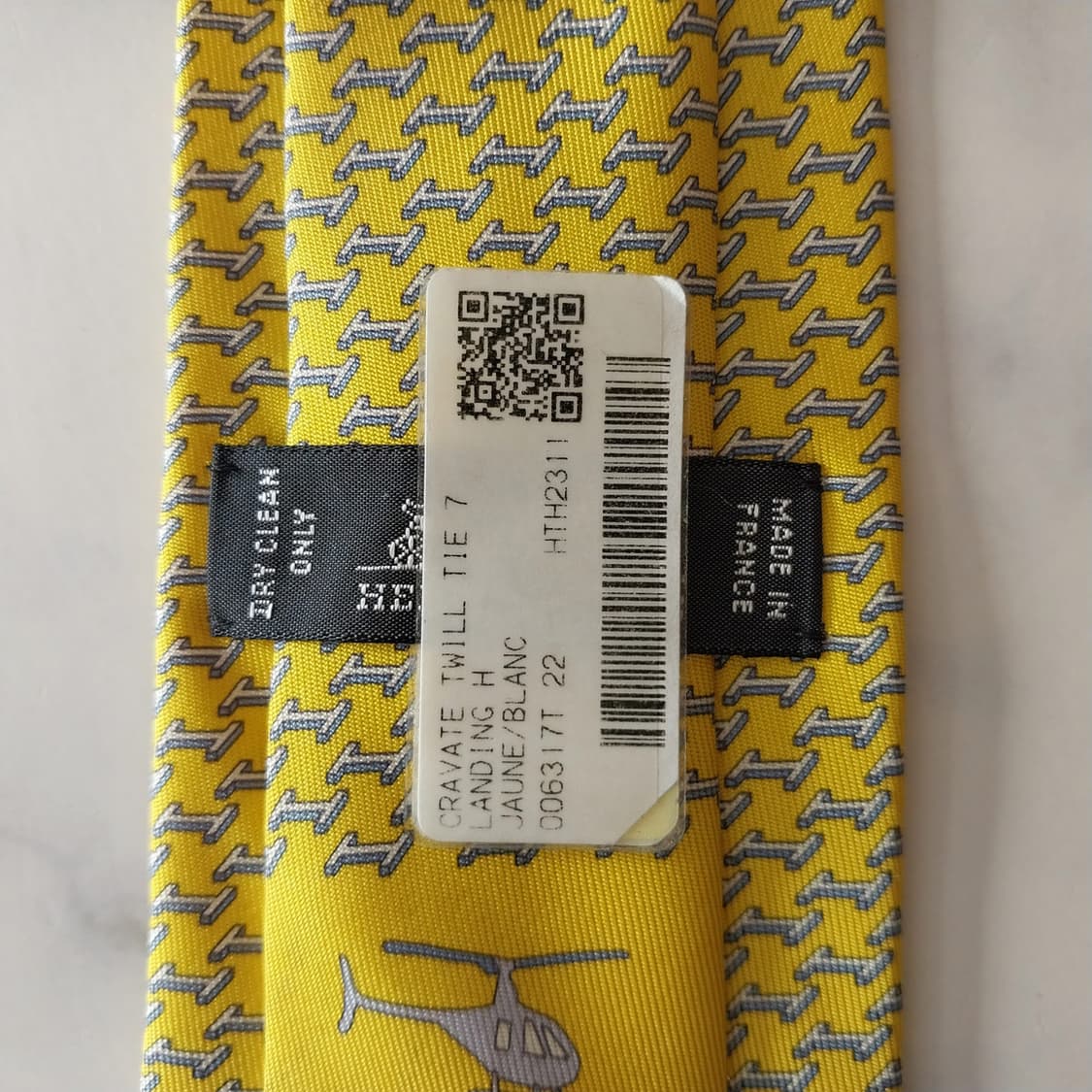 에르메스 실크 옐로 H 헬리패드 패턴 넥타이 7.4cm 새상품 K1372 상품이미지8
