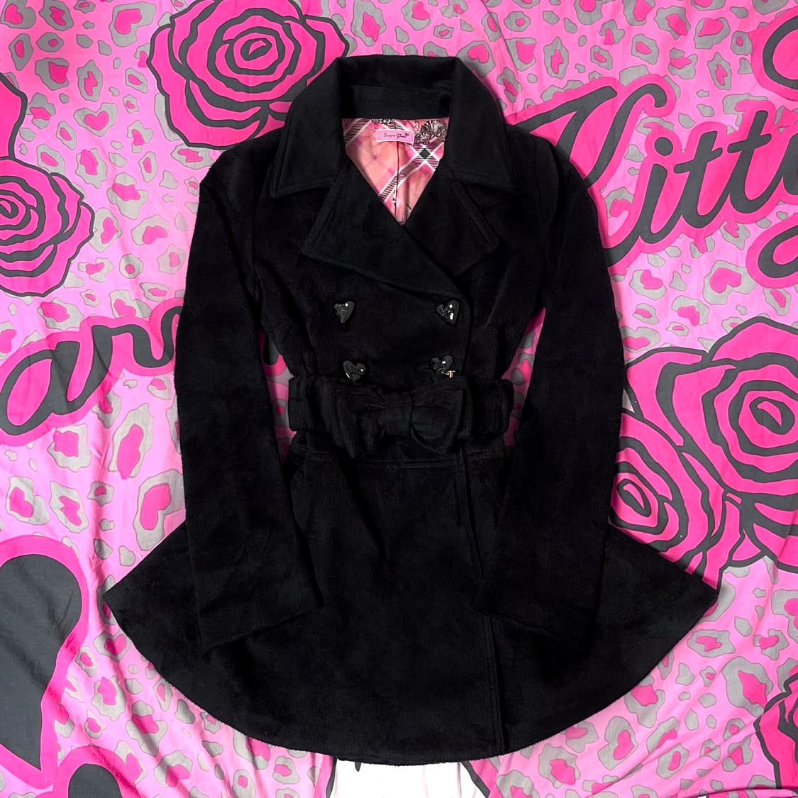 MA*RS마즈 블랙핑크 코랄핑크 체크네코 리본 코트 히메 오네갸루 핀터 상품이미지1