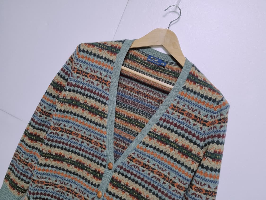 여성 레어 폴로 울 램스울 페어아일 긴팔 가디건 니트 스웨터 브이넥 상품이미지3