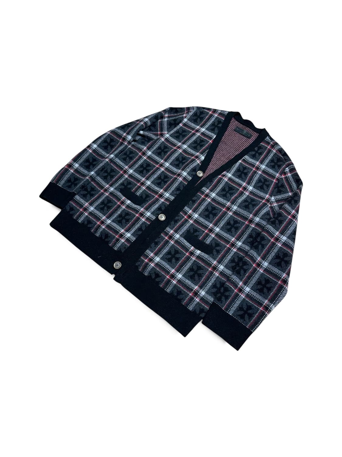 [XXL] 크롬하츠 CH 캐시미어 블랙&레드 크로스 플레이드 가디건 상품이미지2