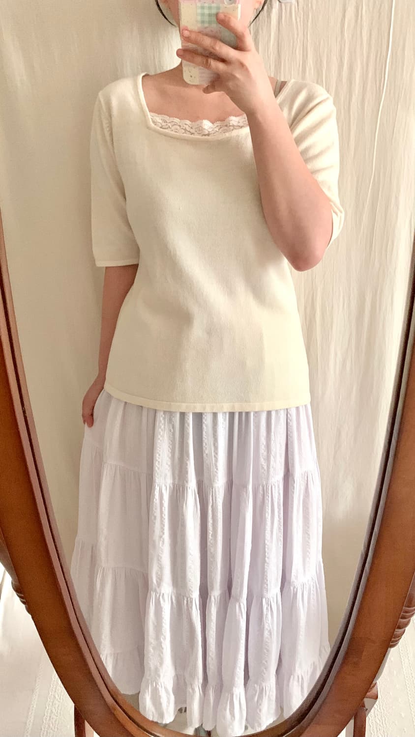 아이보리 스퀘어넥 레이스 반팔 니트 상품이미지2