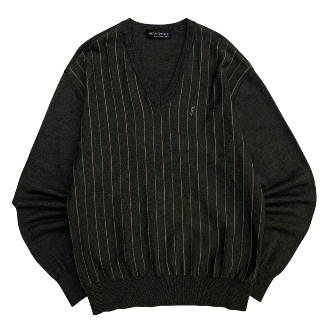 입생로랑 자수로고 카키 줄지 브이니트 100 상품이미지2