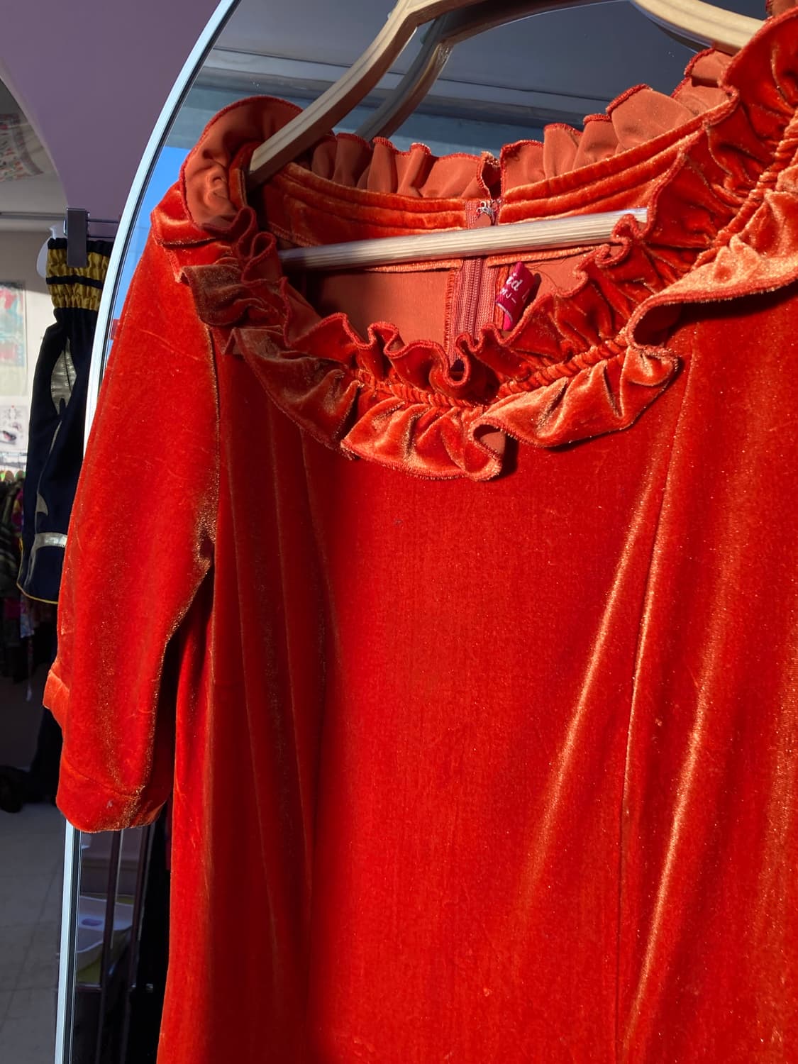 오렌지 벨벳 레이스 롱 원피스 상품이미지3