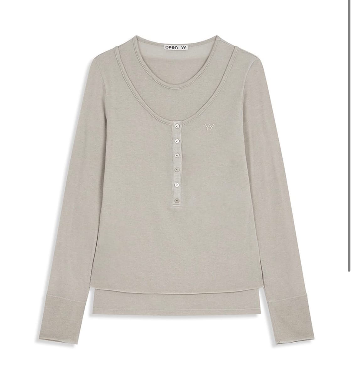 OPEN YY LAYERED HENLEY LOUNGE TEE, BEIGE 상품이미지1
