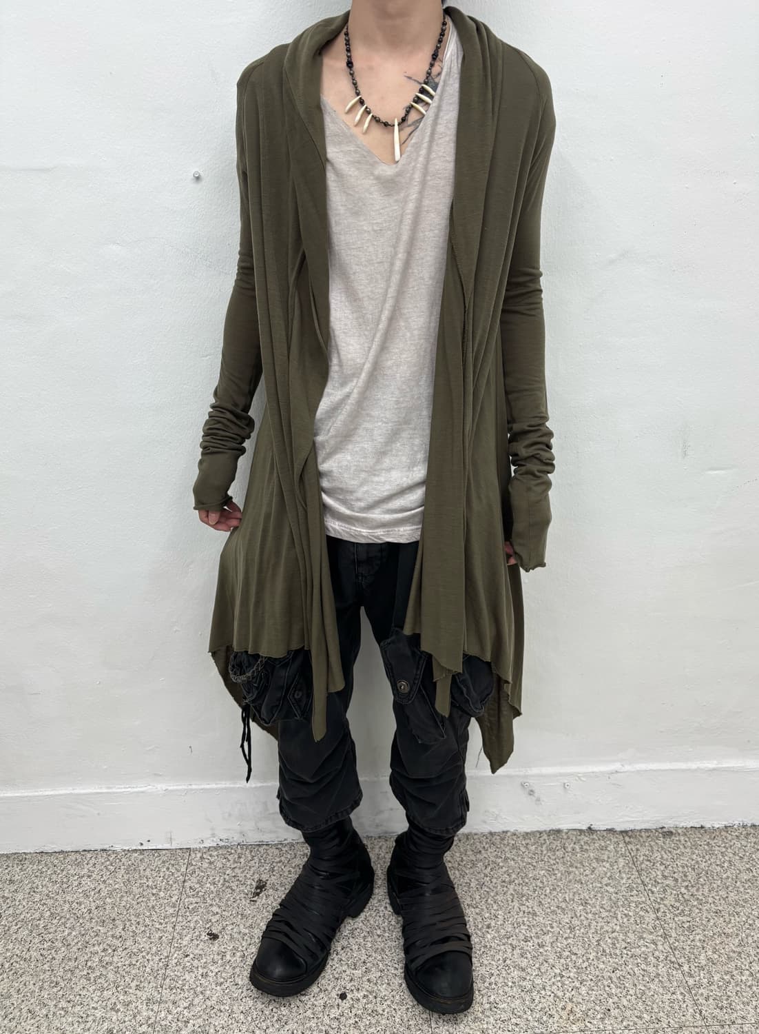 L.G.B Dust Olive Shawl Drape Cardigan   상품이미지2