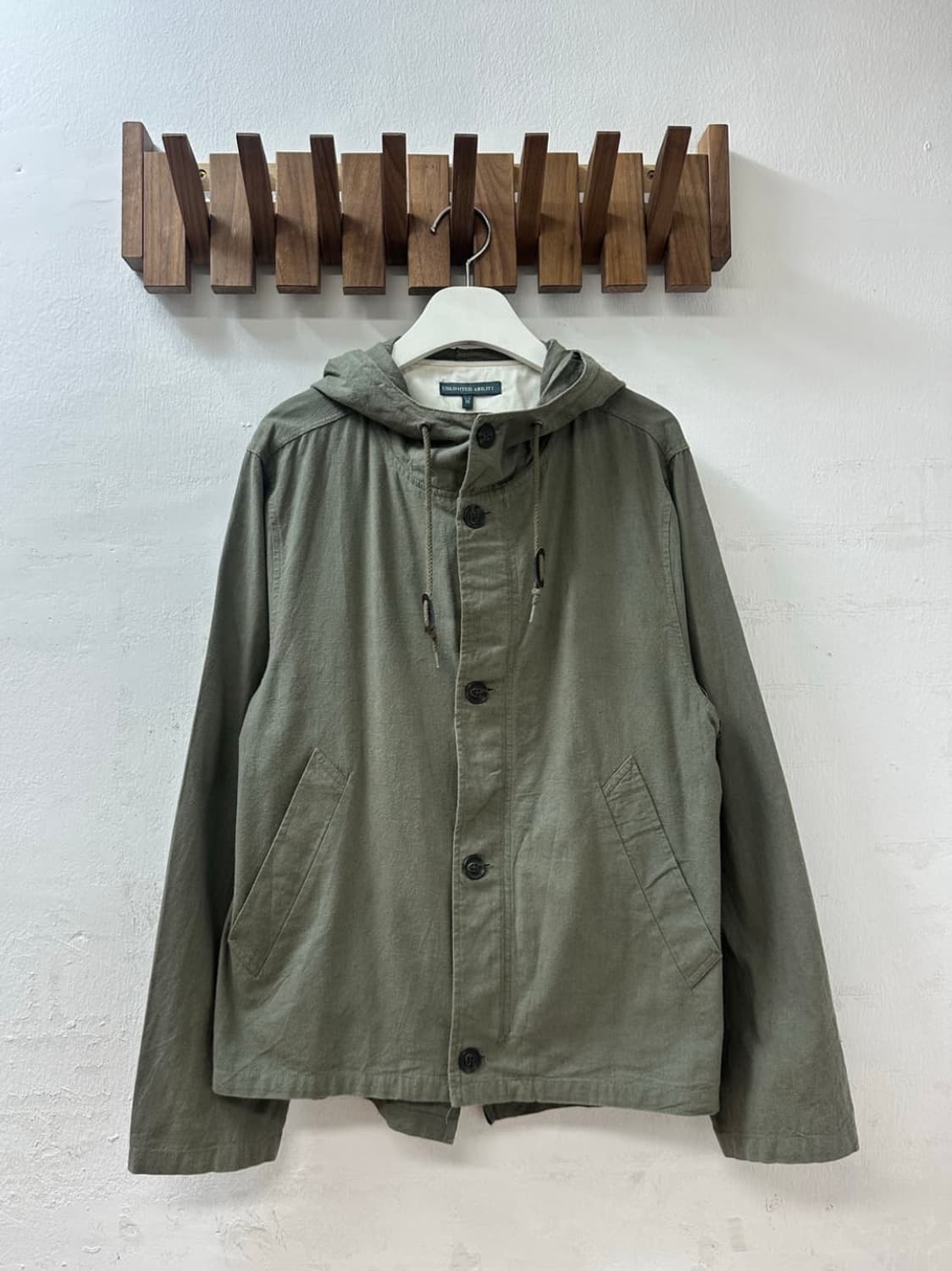 UNLIMITED ABILITY 린넨 코튼 혼방 카키 후드 버튼 자켓 상품이미지1