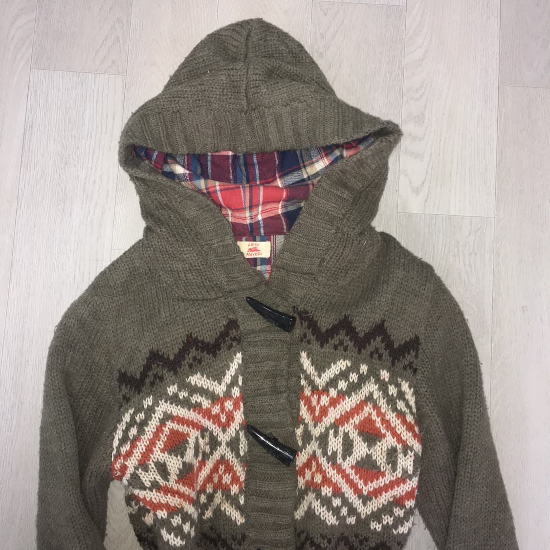 nordic khaki check hood heavy wool cardi 상품이미지7