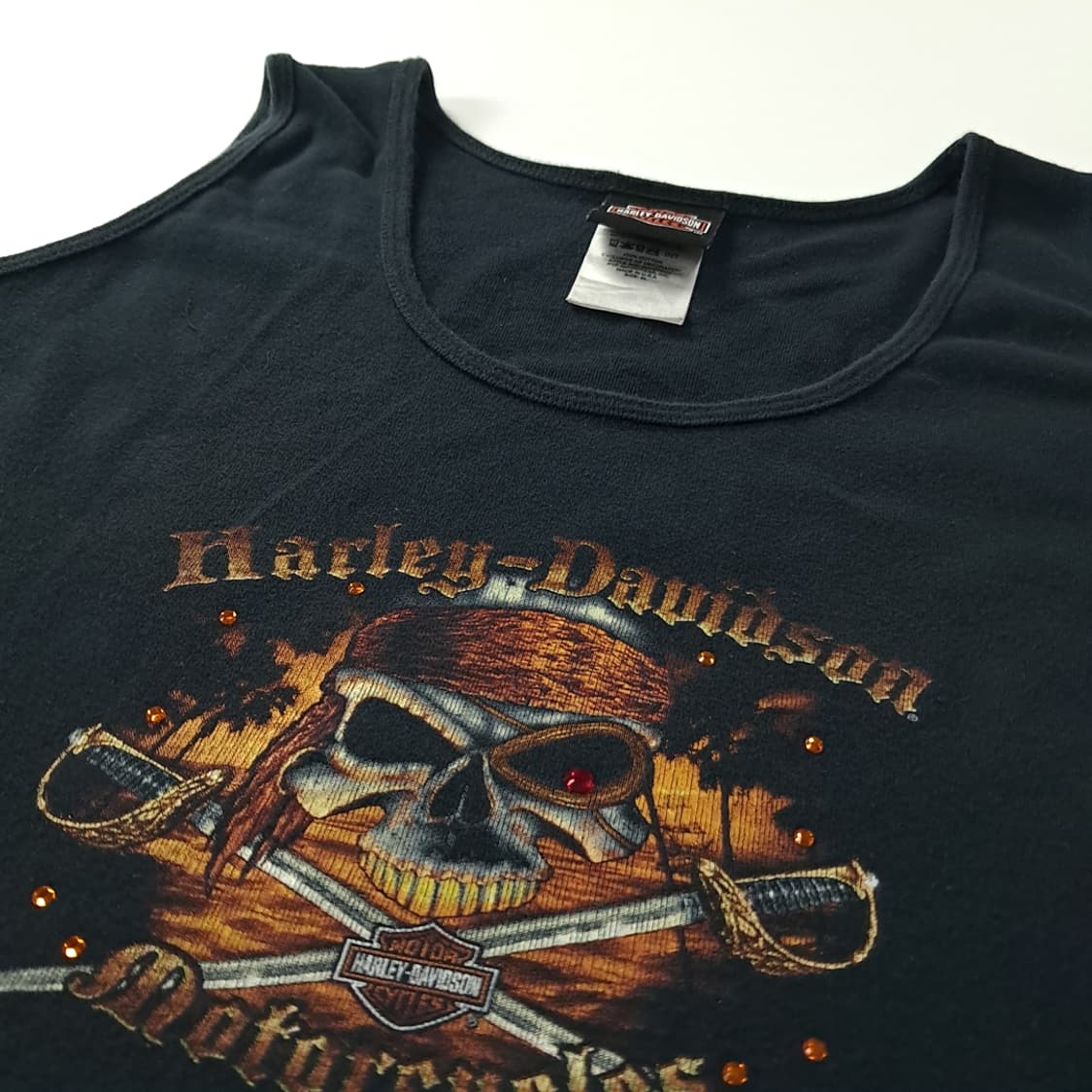 CK232 XL 할리데이비슨 00s 미국판 스컬 블랙 슬리브리스 티셔츠 상품이미지4