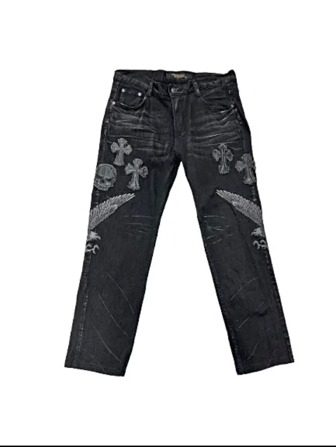 해골 십자가 빈티지 데님팬츠 펑크 그런지 락시크 고스 고딕 아카이브 상품이미지3